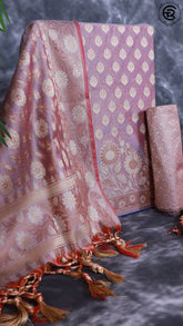 African Violet Silk Cotton Floral Self Zari Woven Banaras Salwar