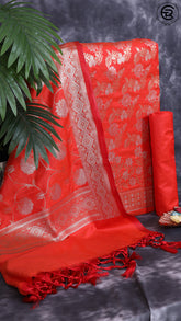 Orange Silk Cotton Gold Silver Zari Woven Banaras Salwar