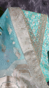 Jungle Green Chanderi Silk Floral Zari Brocade Sequined Gotta Patti Work Designer Salwar