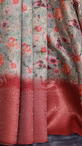 Sea Green and Red Floral Jute Banarasi Saree ERA05