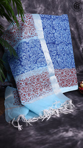 Kota Doria Cotton Salwar (Top & Dupatta) - Blue & Maroon