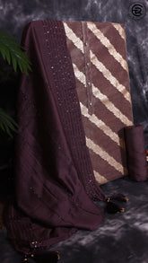 Golden Brown Tissue Silk Golden Zari Women Cross Striped Pattern Designer Salwar