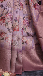 Mauve Pink Floral Jute Banarasi Saree ERA05