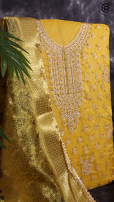 Tuscany Yellow Organza Brocade Zari Woven Designer Salwar
