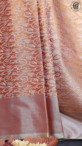 Tangerine Gold and Silver Zari Pure Kanchipuram Tissue Silk Saree