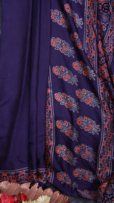 Violet Ajrakh Modal Silk Saree - Hand Blocked Border & Pallu