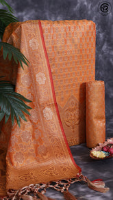 Pumpkin Orange Silk Cotton Floral Self Zari Woven Banaras Salwar