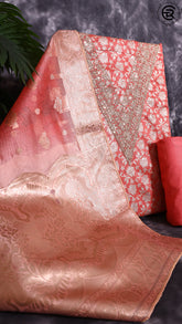 Rusty Orange Chanderi Silk Floral Zari Brocade Sequined Gotta Patti Work Designer Salwar