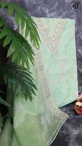 Tea Green Organza Floral Marble Pattern Designer Salwar