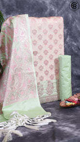 Off-White and Light Green Silk Contrast Zari Woven Banaras Salwar