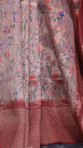 Pink and Rust Red Floral Jute Banarasi Saree ERA05