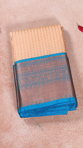 Cream and Sky Blue Bridal Pure Kanchipuram Saree