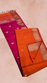 Orange & Pink Pyramid Butta Handloom Pure Maheshwari Silk Saree
