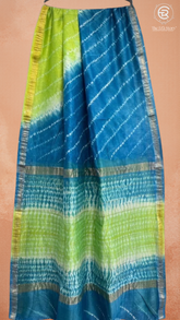 Blue & Pista Green Ombre Handblocked Pure Maheshwari Cotton Sarees