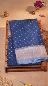 Navy Blue & Baby Blue Pure Crepe Chiffon Banarasi Silk Saree