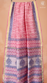 Mild Pink Floral Handblocked Pure Maheshwari Cotton Sarees