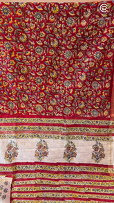 Red & Yellow Floral Handblocked Pure Maheshwari Cotton Sarees
