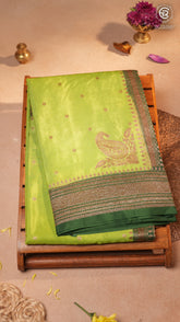Pista Green & Deep Green Pure Crepe Chiffon Banarasi Silk Saree