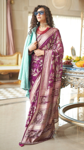 Purple Floral Brasso Georgette Silk Saree