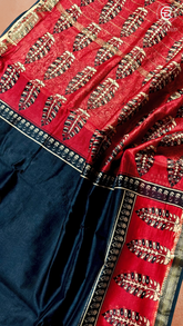 Black & Red Handblocked Pure Maheshwari Cotton Sarees