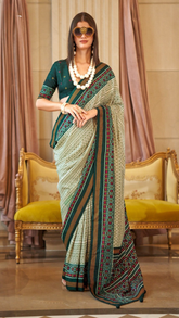 Green & White Cinderella Crepe Banarasi Saree