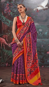 Purple and Red Ikkat Leheriya Patola Crepe Banarasi Saree