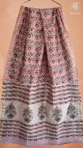 Baby Pink & Red Floral Handblocked Pure Maheshwari Cotton Sarees