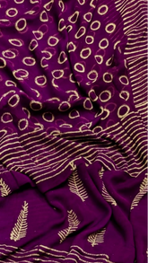Purple Floral Handblocked Pure Double Chiffon Sarees