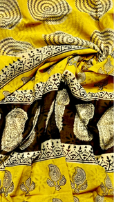 Yellow Contemporary Handblocked Pure Double Chiffon Sarees