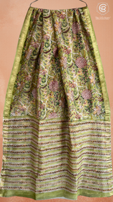 Forest Green Floral Handblocked Pure Maheshwari Cotton Sarees