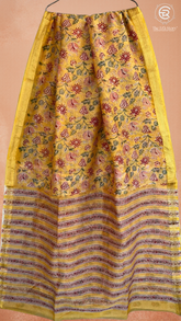 Sunflower Yellow Floral Handblocked Pure Maheshwari Cotton Sarees