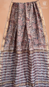 Beige Pink Floral Handblocked Pure Maheshwari Cotton Sarees
