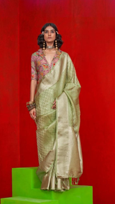 Green Pure Viscose Zari Tissue Silk Saree