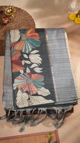 Black & Grey Floral Kantha Matka Tussar Silk Saree