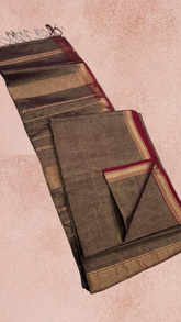 Copper Brown and Red Handloom Pure Maheshwari Silk Saree
