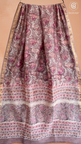 Dusty Rose Floral Handblocked Pure Maheshwari Cotton Sarees