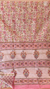 Pink Vine Floral Handblocked Pure Maheshwari Cotton Sarees