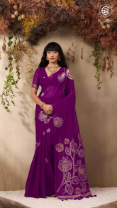 Purple & Gold Sliver Rose Tussar Silk Saree