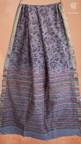 Gray & Blue Floral Handblocked Pure Maheshwari Cotton Sarees