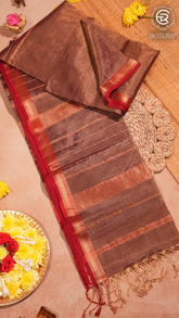 Copper Brown and Red Handloom Pure Maheshwari Silk Saree