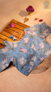Sky Blue Floral Embroidered Organza Blouse