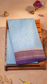 Sky Blue & Purple Pure Crepe Chiffon Banarasi Silk Saree