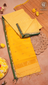 White and Lemon Yellow Gingham Check Handloom Pure Maheshwari Silk Saree