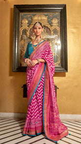 Pink Leheriya Patola Contemporary Banarasi Crepe Silk Saree ERA04PNK