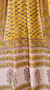 Yellow Floral Handblocked Pure Maheshwari Cotton Sarees
