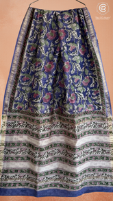 Blue & Lavender Floral Handblocked Pure Maheshwari Cotton Sarees