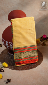 Yellow & Red Elephant Peacock Handloom Narayanpet Cotton Saree