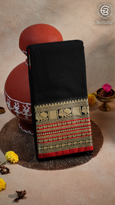 Black & Red Elephant Peacock Handloom Narayanpet Cotton Saree