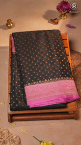 Black & Bright Pink Pure Crepe Chiffon Banarasi Silk Saree