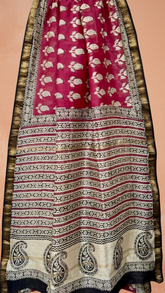 Red and Beige Floral Handblocked Pure Maheshwari Cotton Sarees